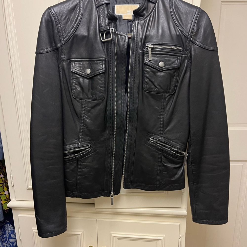 Womens Black Leather moto Jacket
